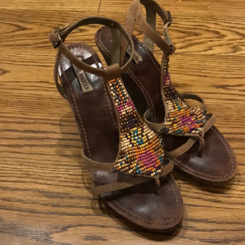 Steve Madden Beaded ankle strap wedges